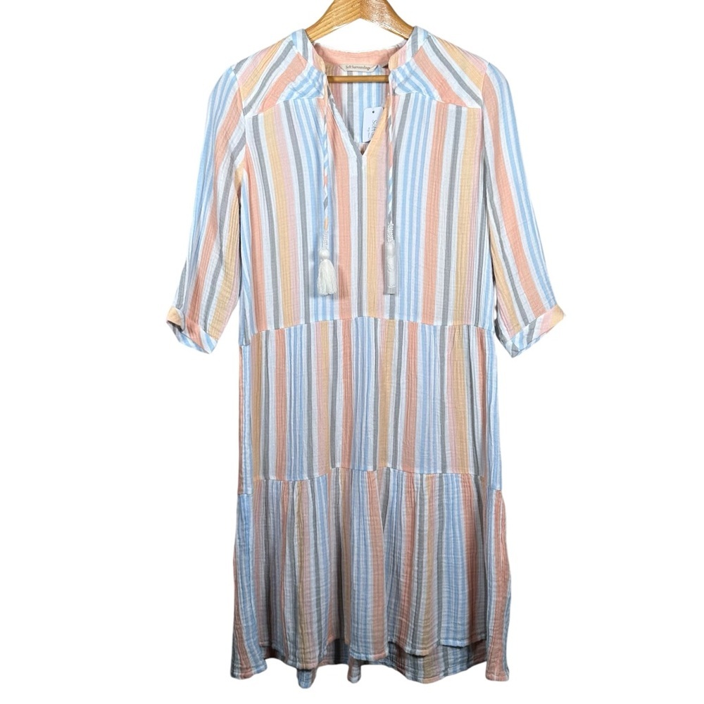 SOFT SURROUNDINGS Striped Gauze Tiered Midi Smock Dress - Picture 2 of 9